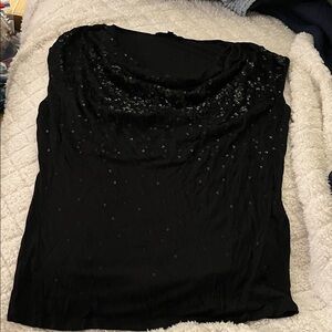 Anne Klein Black Sequin Blouse~ large~stretch